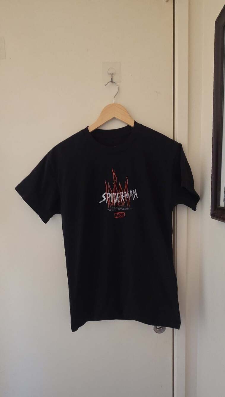Marvel Spider-Man Flames T-Shirt Size M Black Graphic Tee CVLA